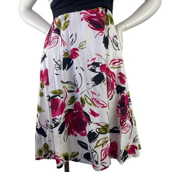B Smart Womens White Floral Apron Midi Dress Rouched Top Pink Green Blk Bow S 10 - Picture 3 of 10